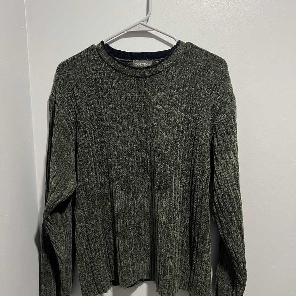 Olive Green Ribbed Crewneck Sweater